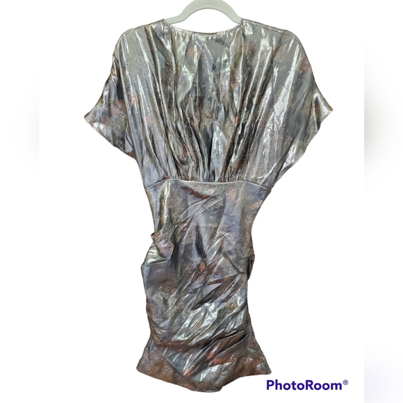 IRO Mimeta Metallic Silk-Blend Ruched Floral Mini Dress Large- Size 8 (FR 40) - Picture 4 of 10